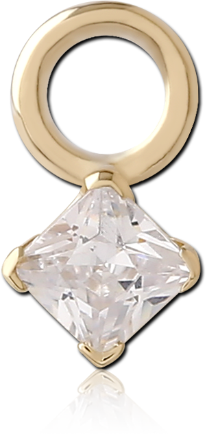 14K YELLOW GOLD CHARM PRONG-SET PRINCESS-CUT CLEAR GEM DROP
