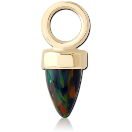 14K YELLOW GOLD CHARM TAPERED SYNTHETIC OPAL SPIKE STONE DROP