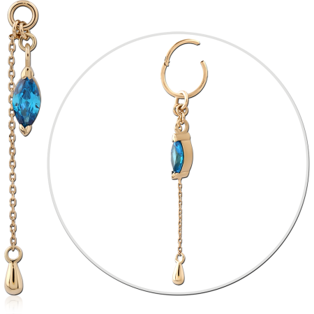14K YELLOW GOLD CHARM MARQUISE BLUE GEM WITH CHAIN DROP