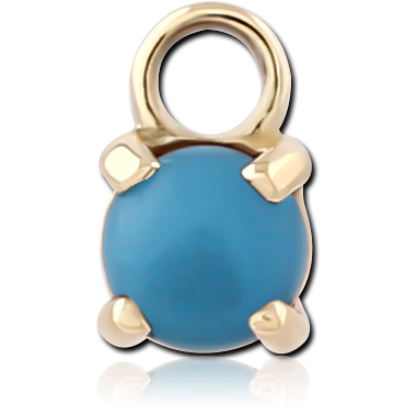 14K GOLD CHARM ROUND BLUE CABOCHON PRONG SET DROP PENDANT