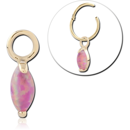 14K GOLD CHARM MARQUISE PINK OPAL CABOCHON PRONG SET DROP