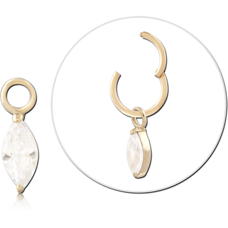 14K GOLD CHARM MARQUISE CHAMPAGNE GEM FACETED PRONG SET DROP