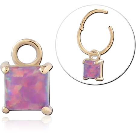 14K GOLD CHARM SQUARE OPAL PRONG SET
