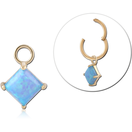 14K GOLD CHARM DIAMOND OPAL DANGLE PRONG SET