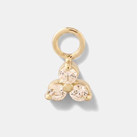 14K YELLOW GOLD CHARM TRIPLE ROUND GEM DANGLE WITH JUMP RING
