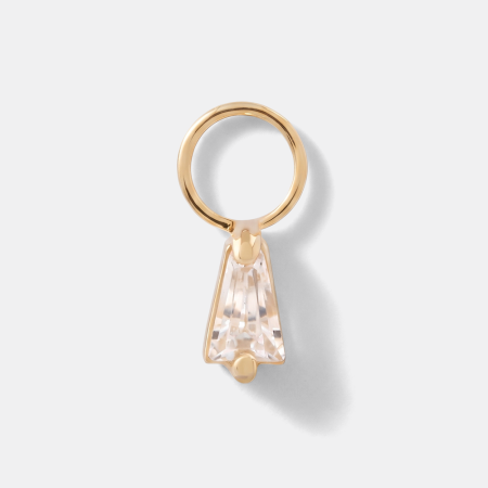 14K YELLOW GOLD CHARM TRAPEZOID FACETED CLEAR GEM DANGLE PENDANT