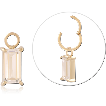 14K YELLOW GOLD CHARM BAGUETTE CLEAR GEM FOUR-PRONG DANGLE PENDANT