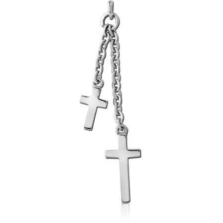 SURGICAL STEEL TWO CROSSES CHARM