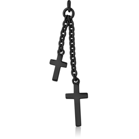 BLACK PVD COATED SURGICAL STEEL TWO CROSSES CHARM