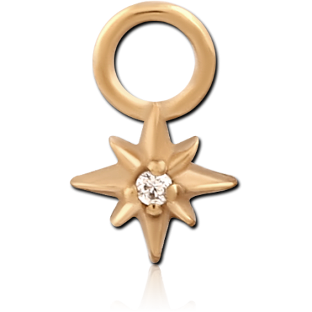 GOLD PVD 18K COATED SURGICAL STEEL CHARM EIGHT-POINT STAR CLEAR GEM