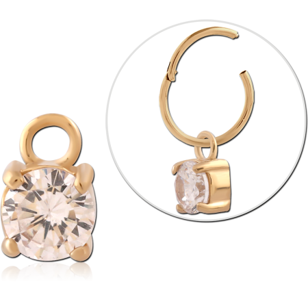 GOLD PVD 18K COATED SURGICAL STEEL CHARM CUSHION-CUT CLEAR GEM