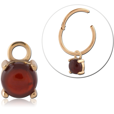 GOLD PVD 18K COATED SURGICAL STEEL CHARM ROUND RED CABOCHON GEM