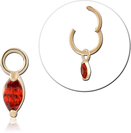 GOLD PVD 18K COATED SURGICAL STEEL CHARM MARQUISE RED GEM DROP