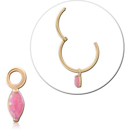 GOLD PVD 18K COATED SURGICAL STEEL CHARM MARQUISE PINK OPAL DROP