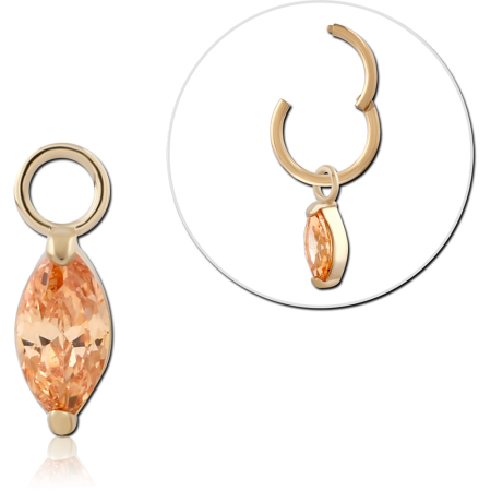 GOLD PVD 18K COATED SURGICAL STEEL CHARM MARQUISE GEM DANGLE