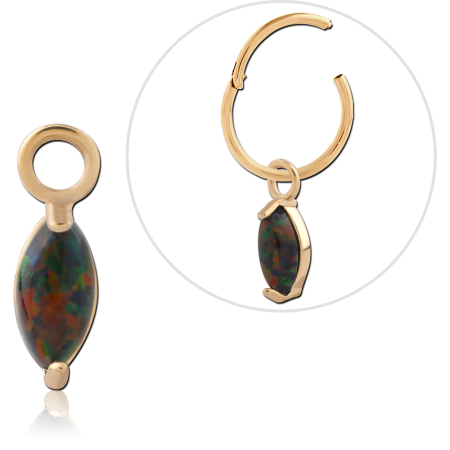 GOLD PVD 18K COATED SURGICAL STEEL CHARM MARQUISE BLACK OPAL DROP