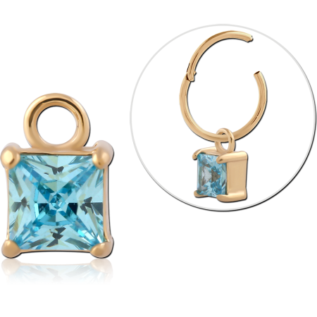 GOLD PVD 18K COATED SURGICAL STEEL CHARM SQUARE PRINCESS GEM PRONG SET