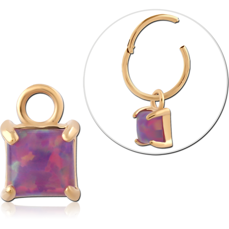 GOLD PVD 18K COATED SURGICAL STEEL CHARM PRONG SET SQUARE OPAL