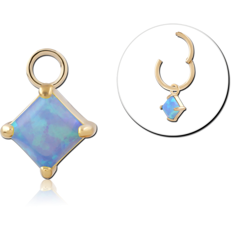 GOLD PVD 18K COATED SURGICAL STEEL CHARM PRONG SET DIAMOND OPAL