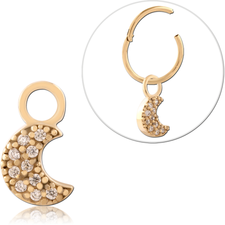 GOLD PVD 18K COATED SURGICAL STEEL CHARM CRESCENT MOON CLUSTER GEMS