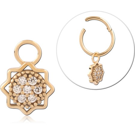 GOLD PVD 18K COATED SURGICAL STEEL JEWELED CHARM - FLORA GEOMETRIC