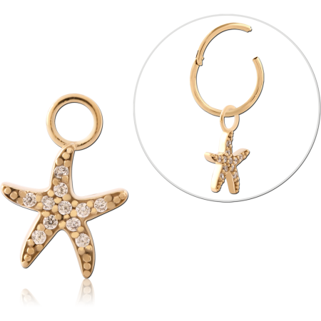 GOLD PVD 18K COATED SURGICAL STEEL CHARM PAVE JEWELED STARFISH DANGLE