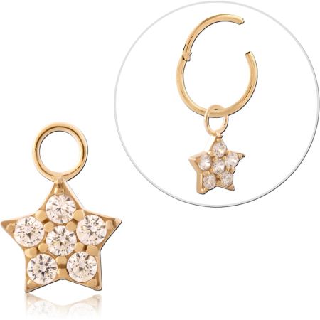 GOLD PVD 18K COATED SURGICAL STEEL CHARM JEWELED STAR DANGLE