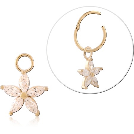 GOLD PVD 18K COATED SURGICAL STEEL CHARM MARQUISE PETAL FLOWER DANGLE