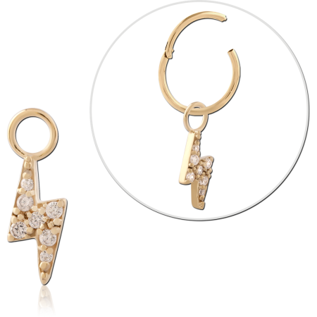 GOLD PVD 18K COATED SURGICAL STEEL CHARM JEWELED LIGHTNING BOLT DANGLE