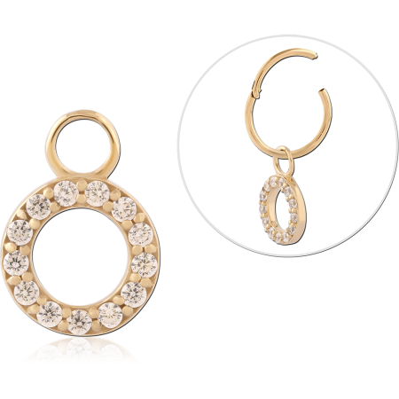 GOLD PVD 18K COATED SURGICAL STEEL CHARM OPEN CIRCLE PAVE CLEAR GEMS