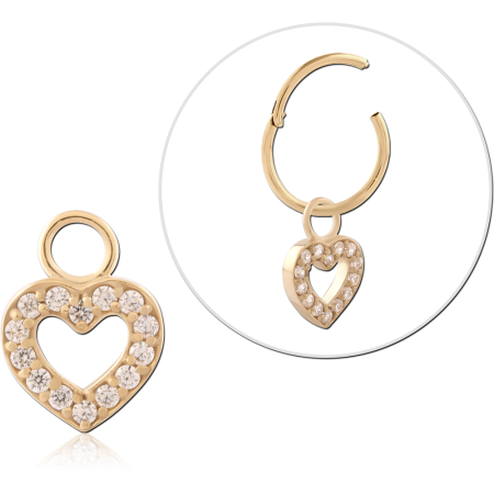 GOLD PVD 18K COATED SURGICAL STEEL CHARM OPEN HEART PAVE CLEAR GEMS