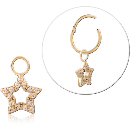 GOLD PVD 18K COATED SURGICAL STEEL CHARM OPEN STAR PAVE CLEAR GEMS