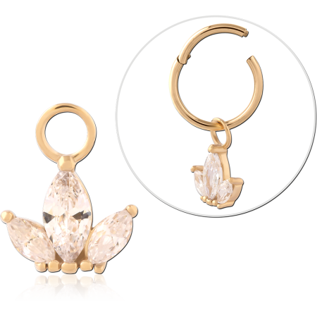 GOLD PVD 18K COATED SURGICAL STEEL CHARM MARQUISE FAN CLUSTER JEWELED