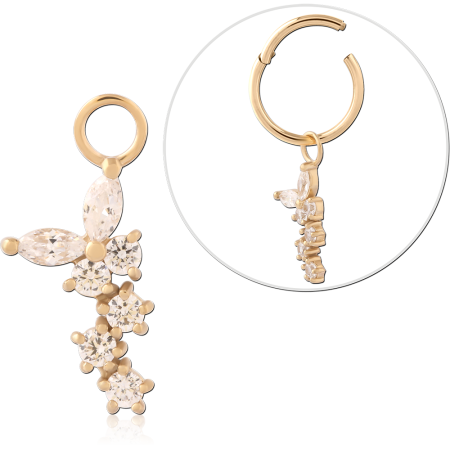 GOLD PVD 18K COATED SURGICAL STEEL CHARM FLORAL VINE DROP JEWELED