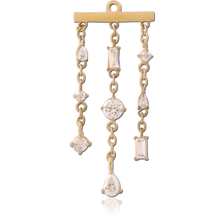 GOLD PVD 18K COATED SURGICAL STEEL CHARM TRIPLE CHAIN MIXED GEM DANGLES