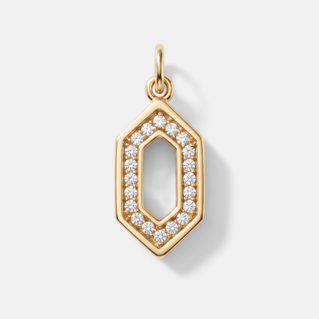 316L GOLD PVD 18K COATED SURGICAL STEEL CHARM OPEN HEXAGON PAVE