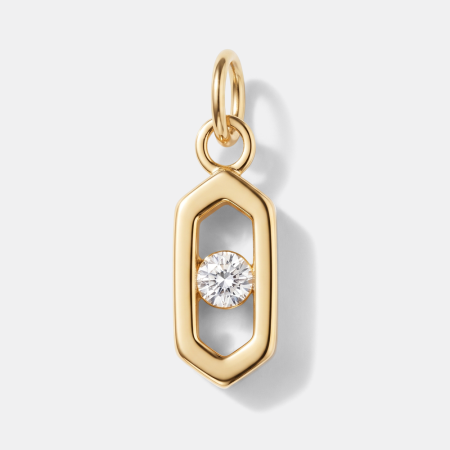 18K GOLD PVD COATED 316L SURGICAL STEEL CHARM OPEN HEXAGON CENTER GEM