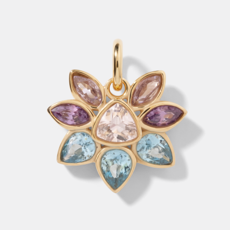 GOLD PVD 18K COATED SURGICAL STEEL CHARM FLOWER MIXED GEM PETALS