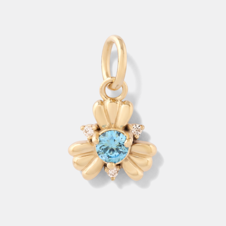 GOLD PVD 18K COATED SURGICAL STEEL CHARM BLUE GEM CLUSTER FLORAL