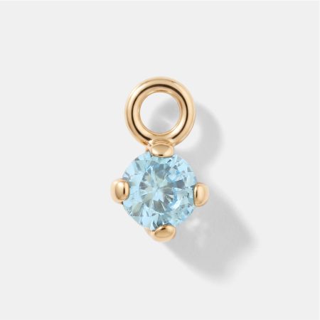 GOLD PVD 18K COATED SURGICAL STEEL CHARM PRONG SET BLUE ROUND GEM
