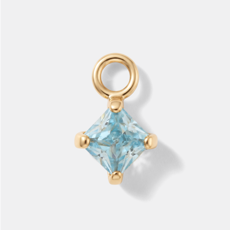GOLD PVD 18K COATED SURGICAL STEEL CHARM BLUE DIAMOND AND TRIANGLE GEM