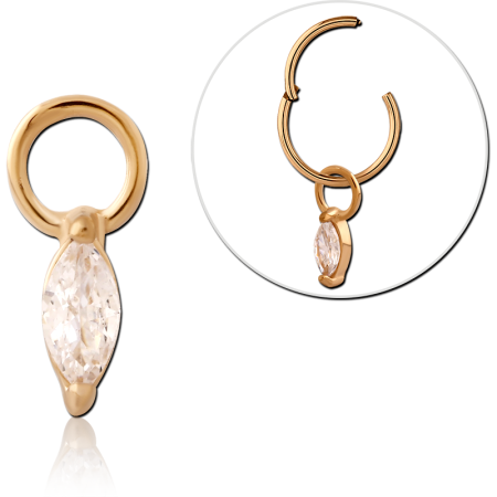 GOLD PVD 18K COATED SURGICAL STEEL SLIDING JEWELED CHARM FOR HINGED SEGMENT RING