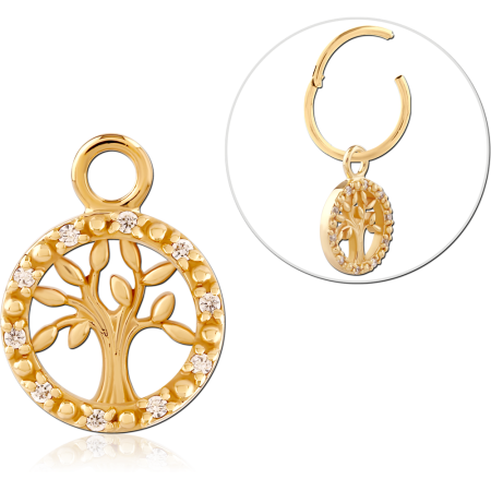 GOLD PLATED 18K STERLING SILVER 925 SLIDING CHARM TREE OF LIFE JEWELED