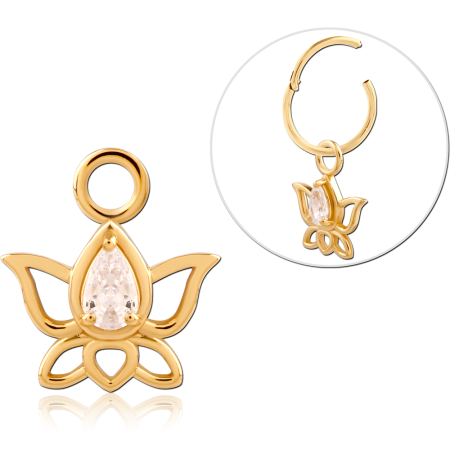GOLD PLATED 18K STERLING SILVER 925 CHARM LOTUS TEARDROP GEM FOR HINGED SEGMENT RING