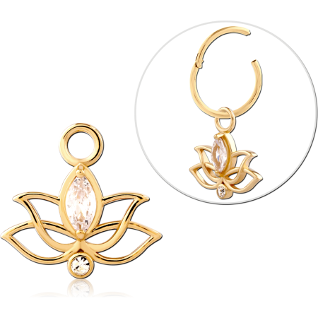 GOLD PLATED 18K STERLING SILVER 925 CHARM LOTUS MARQUISE GEM FOR HINGED SEGMENT RING