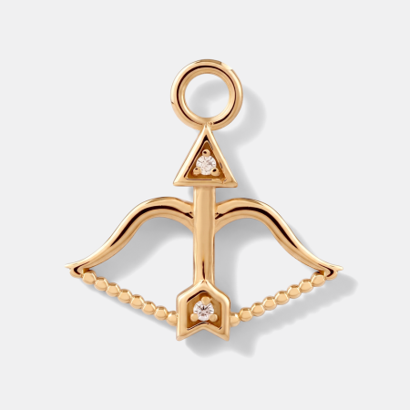 GOLD PLATED 18K STERLING SILVER 925 SLIDING CHARM BOW AND ARROW JEWELED