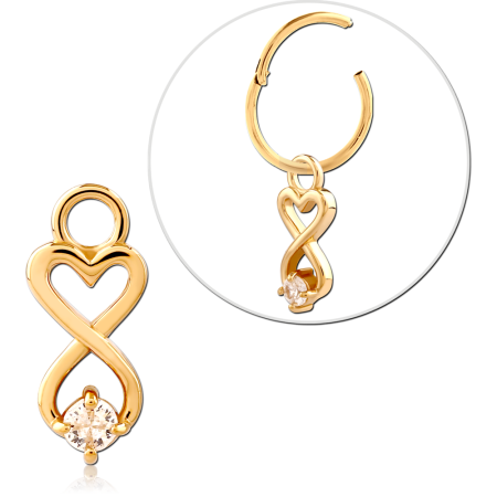GOLD PLATED 18K STERLING SILVER 925 SLIDING CHARM INFINITY HEART SINGLE CLEAR GEM