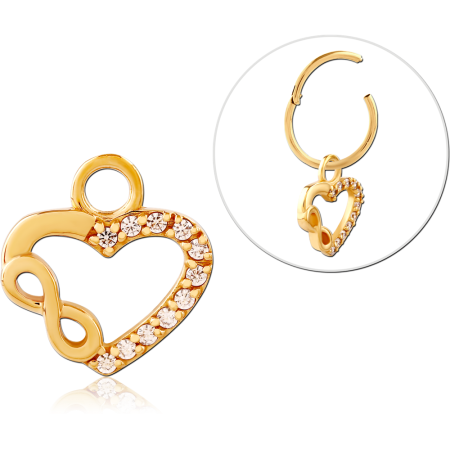 GOLD PLATED 18K STERLING SILVER 925 SLIDING CHARM HEART OUTLINE INFINITY PAVE GEMS