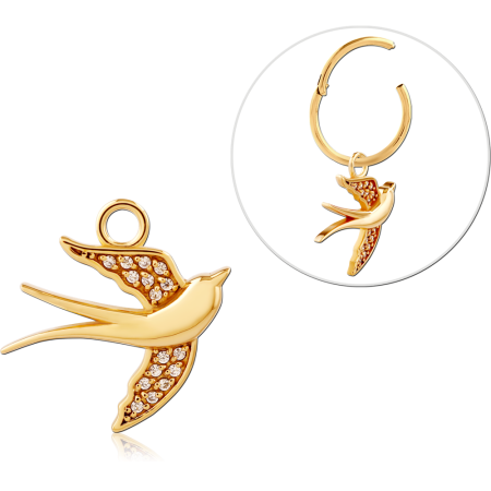 GOLD PLATED 18K STERLING SILVER 925 CHARM SWALLOW JEWELED WING FOR HINGED SEGMENT RING