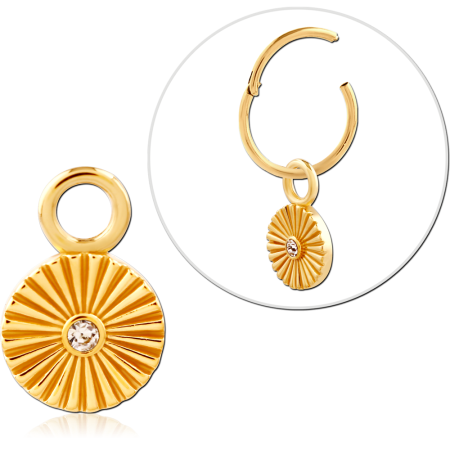 GOLD PLATED 18K STERLING SILVER 925 CHARM SUNBURST DISC GEM FOR HINGED SEGMENT RING
